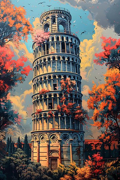 Herbstfarben am Turm von Pisa von Art & Soul Creations