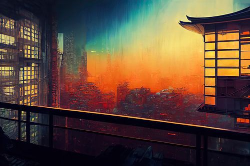 Uitzicht vanaf de 329ste verdieping in Neo-Megacity