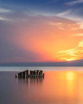 Paaltjes in het IJsselmeer bij Hindeloopen Friesland van Marga Vroom