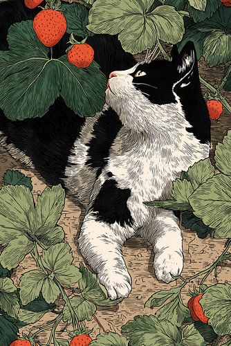 Die Katze im Erdbeergarten