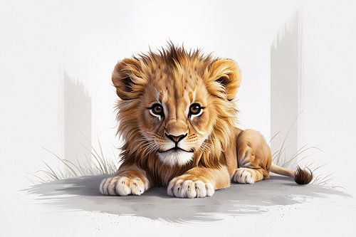 Schilderij van realistische leeuwenwelp