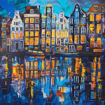Amsterdamse Grachten in Beweging: Een Impressie van Licht en Kleur van Thea