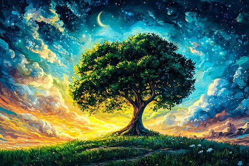 Magische boom onder sterrenhemel