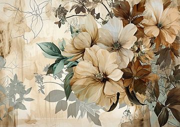 Fleurs et feuilles beiges discrètes sur Caprices d'Art