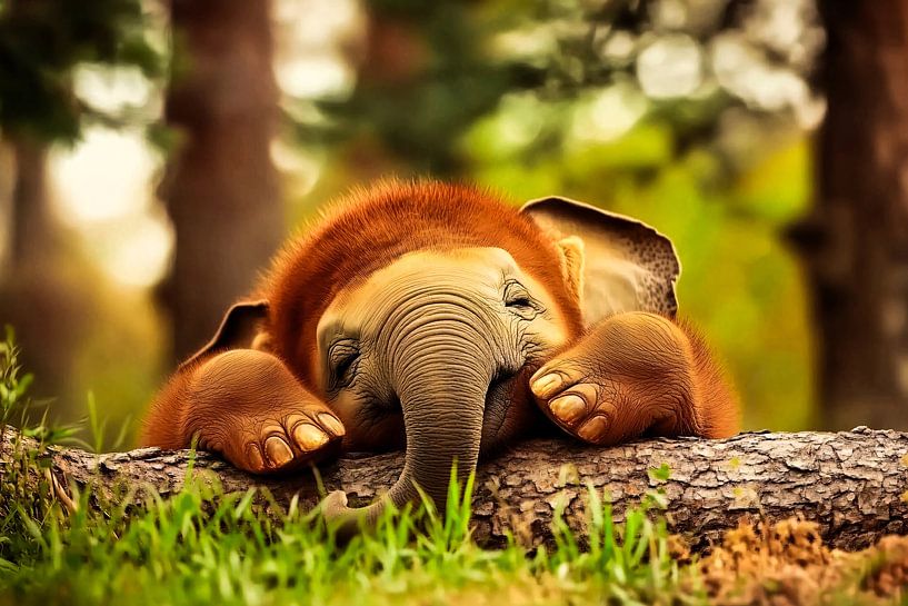 L'éléphant se penche sur un tronc d'arbre par Art & Soul Creations