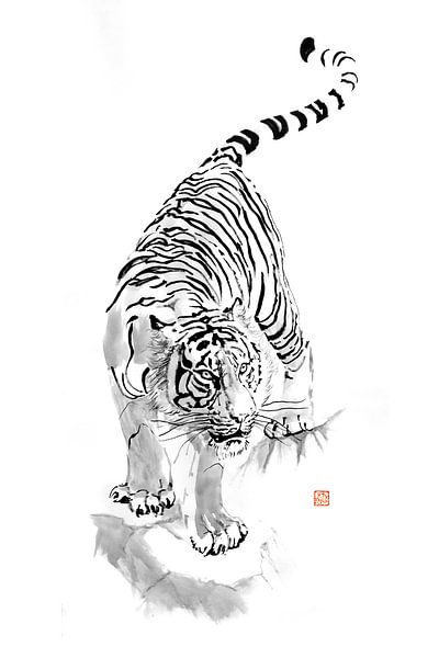 tijger kakemono van Péchane Sumie