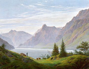 Caspar David Friedrich,Landschap met bergmeer, ochtend