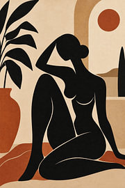 Henri Matisse-Inspired Abstract Female Silhouette | Earth Tones & Minimalist Botanical Art