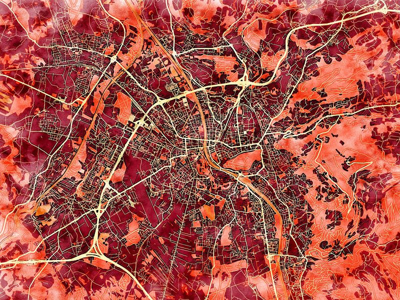 Map of Salzburg with the style 'Amber Autumn' by Maporia