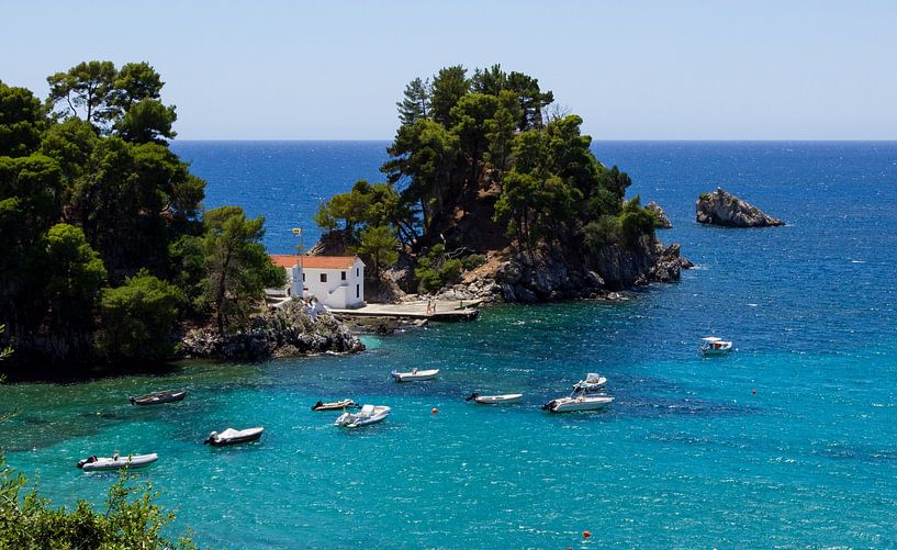 Seascape with boats in bay Parga Greece by Edith Keijzer