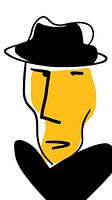 De man met de hoed, genaamd Mr. Hatman. Abstracte kunst, lijntekening