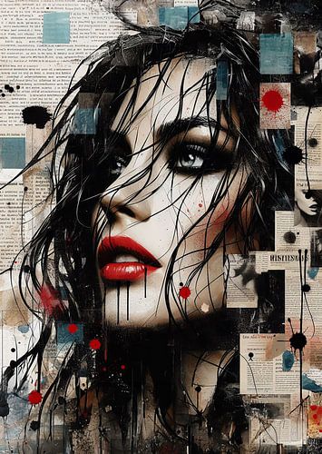 Vrouw met rode lippen in de krant