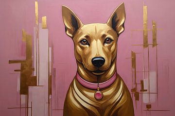 Elegant Dog in Pink and Gold by De Muurdecoratie