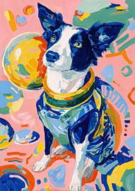 Hund mit grünem Halsband auf Pink von Niklas Maximilian