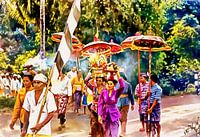 Ceremony Procession With Offerings Bali