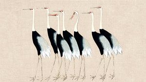 Japon grues sur texture crème