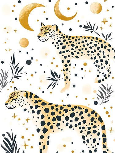 Wild cheetah with moon and stars by haroulita