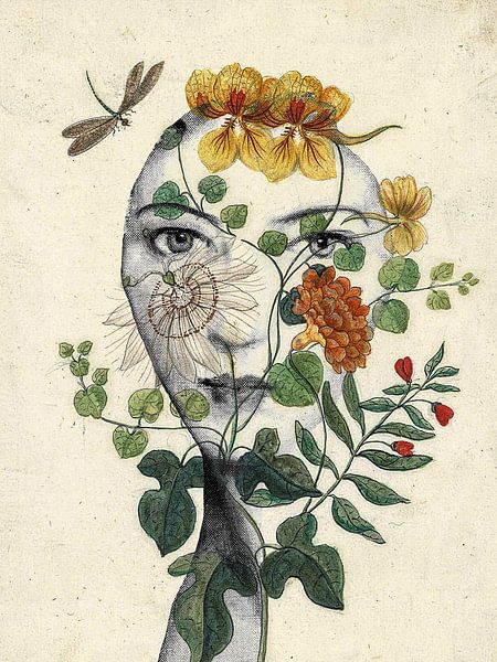 Le visage avec des fleurs par Gabi Hampe