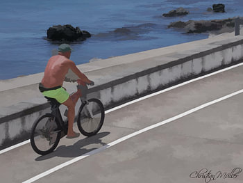 Der Radfaherer am Strand - Digital bearbeitet