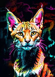 Serval Neon Aquarelle – Poster mural représentant un félin sauvage exotique
