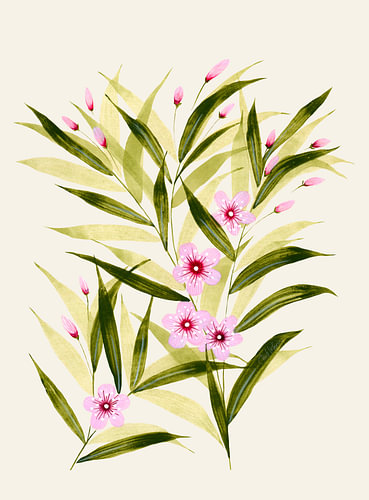 Anmutiger Oleander – Antikes Leinen