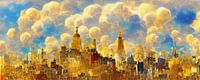 The New York skyline in the style of Gustav Klimt