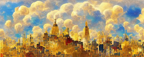 De skyline van New York in de stijl van Gustav Klimt