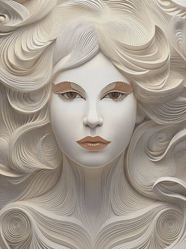Elegant reliëf portret met vloeiende lijnen en vele accenten