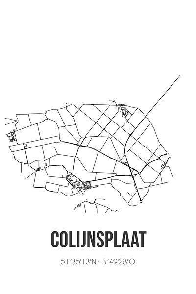 Colijnsplaat (Zeeland) | Map | Black and white by Prints of Place