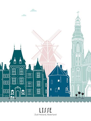 Skyline illustratie Lisse in kleur