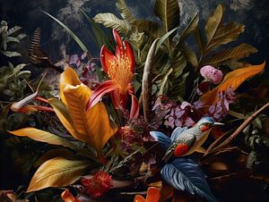 Botanische Brillanz mit Vogel