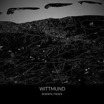 Black and white map of Wittmund, Lower Saxony, Germany. by Rezona