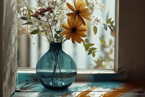 Colourful and modern still life with flowers