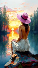 Femme au bord du lac sur AidasignArt