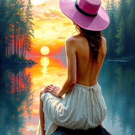 Femme au bord du lac sur AidasignArt