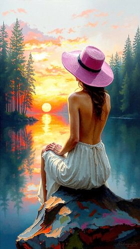 Femme au bord du lac