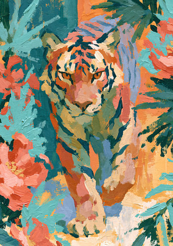 Abstract tijgerportret - Kleurrijke wilde kat in de jungle