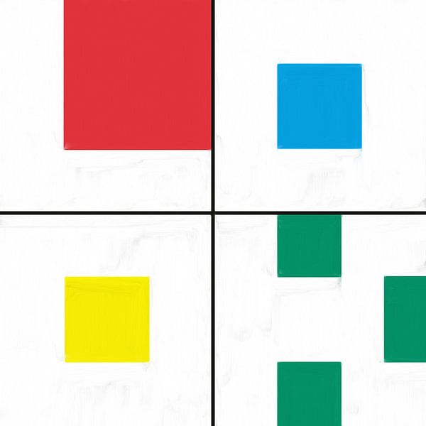 Geometrische vormen in rood blauw geel groen van Maurice Dawson