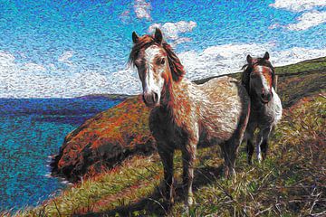 Paarden aan de kust | Van Gogh Art van Peter Balan