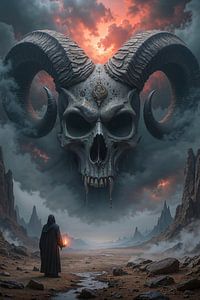 Dark Fantasy Wandbild: ABYSSOR – Ein gewaltiger Dämon erscheint einem Magier
