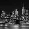 Night Skyline MANHATTAN Brooklyn Bridge Panoramic b/w by Melanie Viola