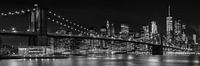 Night Skyline MANHATTAN Brooklyn Bridge Panoramic b/w by Melanie Viola thumbnail