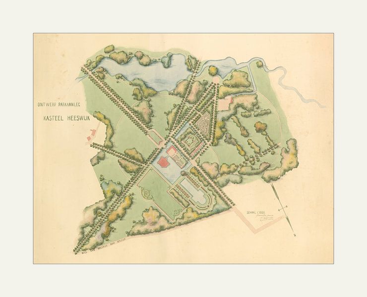 Entwurfszeichnung der Parkanlage von Schloss Heeswijk von Frisius