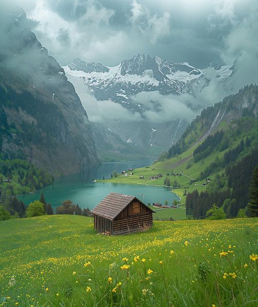 Licht durchbricht Bergnebel von fernlichtsicht