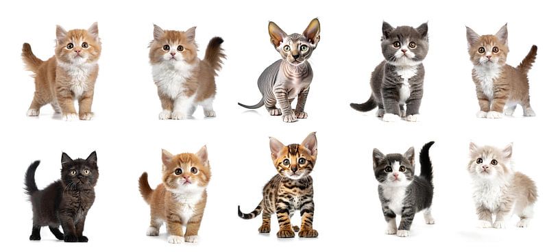 Kittens staan geïsoleerd op een witte achtergrond, uitgesneden van Animaflora PicsStock