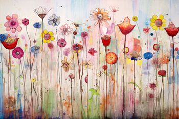 Field of flowers in abstract style