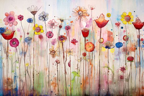 Field of flowers in abstract style