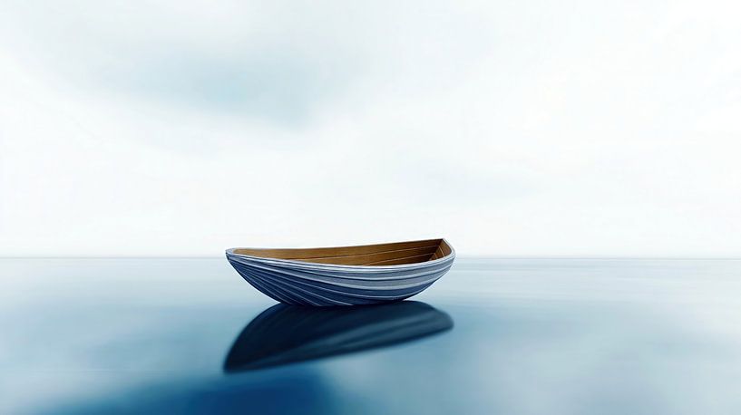 Eenzame boot op een kalm wateroppervlak van Frank Heinz