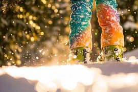 Colourful ski trousers in the snow by Poster Art Shop