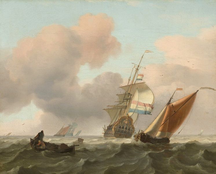 Ludolf Bakhuysen. Choppy sea with ships by 1000 Schilderijen